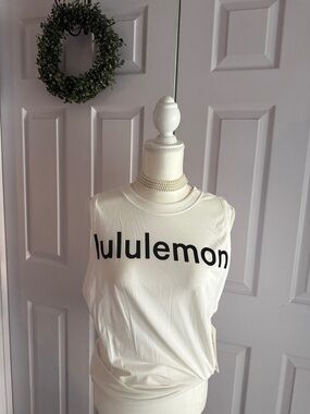 lululemon athletica White Muscle Tank with Black Logo